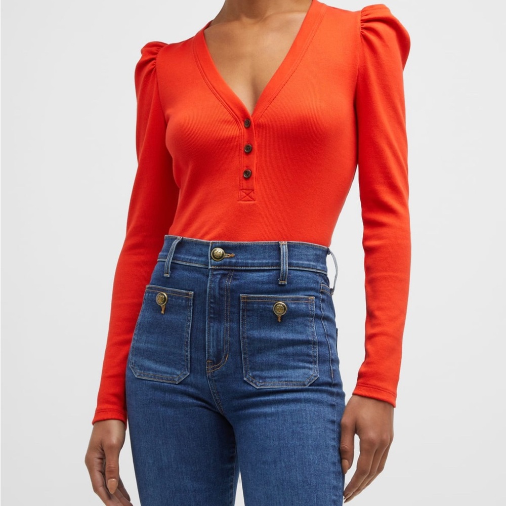 Veronica Beard DeKalb Puff Sleeve top in flame red sz XS